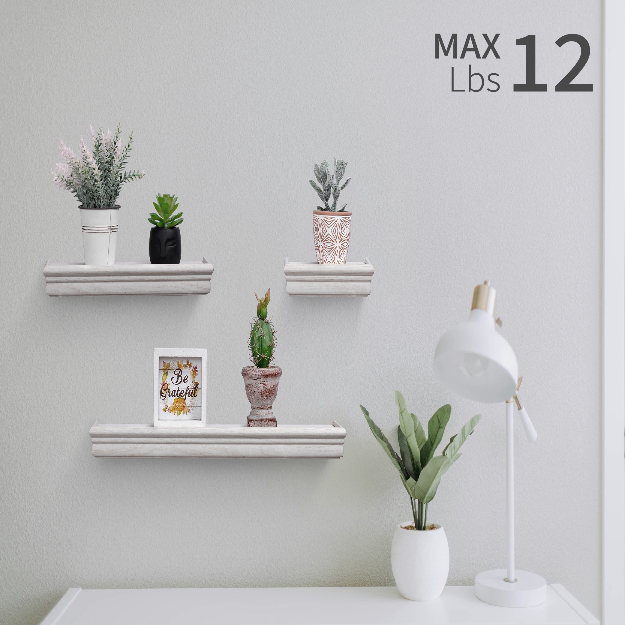 Floating Shelves 17.9" Wall Mounted Wood Shelves For Bathroom, Bedroom, Living Room, Kitchen, Hanging Shelf For Books/Storage/Decor With Invisible Brackets, White_maomaolike.com